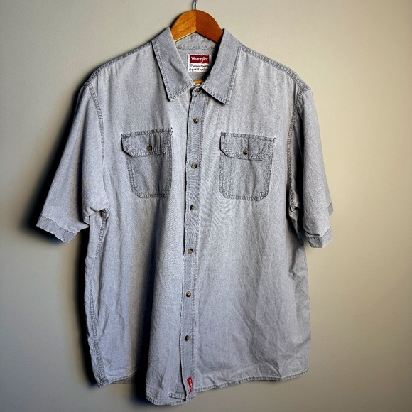 Wrangler Men's Short Sleeve Button Up Western Shirt‎ Gray X-Large Flap Pockets - Picture 1 of 12